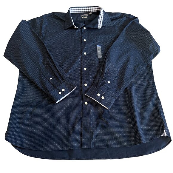 Van Heusen Men's XXL 18-18.5 Blue Polka Dot Long Sleeve Button Down Shirt - Picture 1 of 7